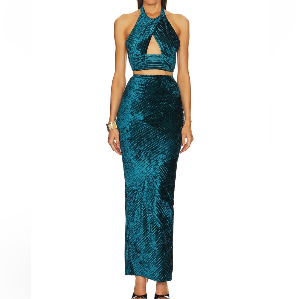 Teal Halter Neck Two-Piece Dress